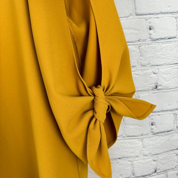 Karen Kane Women's Amber Wave Tie Sleeve V-Neck Blouse Top, Size Large, Mustard - Picture 6 of 9